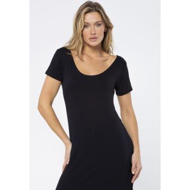 Imagem de Vestido Longo Malha Gola Canoa Manga Curta Preto - Amazonia Vital