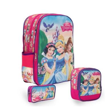 Imagem de Kit Mochila Infantil Menina Princesas Tam G Costas Reforçada - Toys 2U