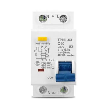 Imagem de Disjuntor DR Bipolar 110V 220V 36mm 40A 30mA - Tomzn