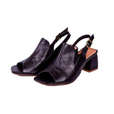 Imagem de Sandália Feminina Fechada Salto Grosso Confortável Couro - KLOSETT CHA