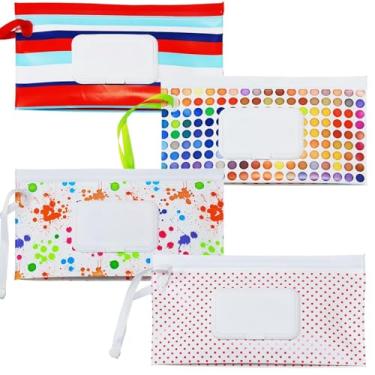 Imagem de LESHANE Dispensador de lenços umedecidos, pacote com 4 suportes de lenços recarregáveis, reutilizáveis, leves, para viagem, bolsa de lenços umedecidos, floral