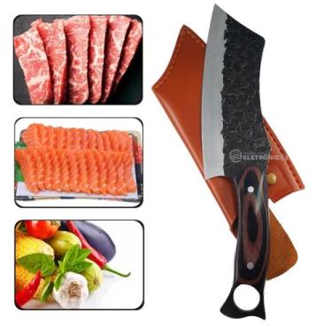 Imagem de Cutelo Rústico Forjado Churrasco Para Pesca Desossar Carne, Cortar Oss