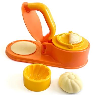 Imagem de Máquina de fazer bolinhos 3 em 1 para crianças adultas, moldes de bolinho de massa para fazer bolinhos, ferramenta manual para fazer bolinhos, feliz e fácil de fazer bolinhos para o ano novo (laranja)