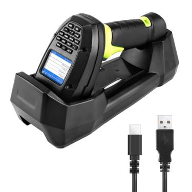 Imagem de JRHC Scanner de código de barras sem fio, scanner automático de código de barras 2D com tela de exibição, leitor de código de barras recarregável com receptor de 2,4 G e plugue e uso com fio USB