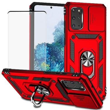 Imagem de Vokuha Capa para Galaxy S20 Plus 5G, capa para Samsung S20+ SM-G985 com protetor de tela de vidro temperado e capa deslizante para câmera, capa magnética com suporte de anel giratório de 360° para