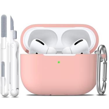 Imagem de R-fun Capa compatível com AirPods Pro com chaveiro, acessórios de proteção total de silicone para mulheres, homens e meninas, compatível com Apple 2019, capa para AirPods Pro 2019, LED frontal