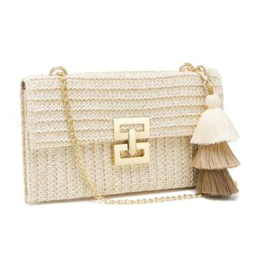 Imagem de WEIMZC Bolsa de palha pequena para mulheres bolsas de verão bolsa envelope de tecido de praia bolsa de ombro ráfia, bolsa transversal de palha boho, Fivela bege, 10.62in (L)*5.9in (H)*1.18in (W)