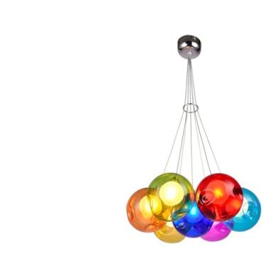 Imagem de ZGCNDS Luminária pendente globo de vidro moderno 7 luzes balão colorido abajur de vidro lustre cabo ajustável luminária de teto para cozinha ilha quarto