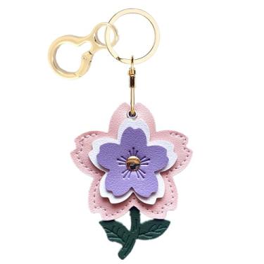 Imagem de Capa de couro compatível com AirTag, linda capa protetora para Apple Air Tag com anel de chaveiro, antiarranhões, rastreador GPS para chaves, bolsa, animais de estimação (flor E)