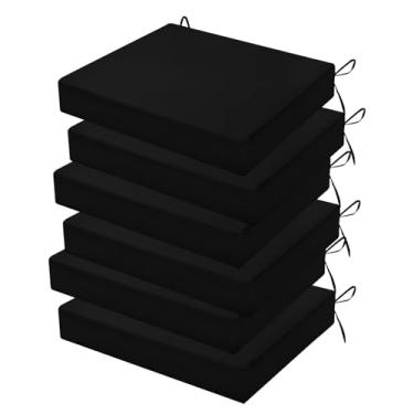 Imagem de HOMELYSIAN Conjunto de 6 almofadas de cadeira de jardim resistentes à água, 45 x 40 x 7 cm, almofadas de alta sustentação para móveis de pátio com laços antiderrapantes (preto)