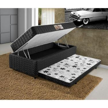 Imagem de Colchão Solteiro Elite 3em1 Colchão Espuma D28 + Baú Profudidade 17 Cm + Cama Auxiliar 88x58x188 - Preto