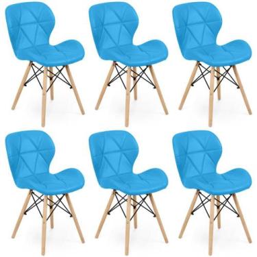 Imagem de Kit 06 Cadeiras Charles Eames Eiffel Slim Wood Estofada - Azul - Magaz