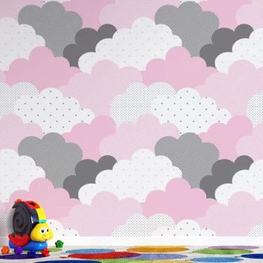 Imagem de Papel de Parede Nuvens de Algodão rolo rosa cinza e branco - AloPapers