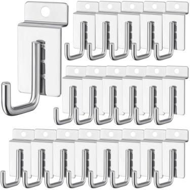 Imagem de Yauhar 30 ganchos de parede em forma de J, ganchos de parede de ripas, diâmetro de fio de 0,2"/ganchos de exibição de grade de 5 mm para garagem, loja, escritório em casa (prata)