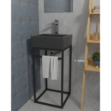 Imagem de Gabinete Para Banheiro Em Ferro Estilo Industrial 40cm Preto