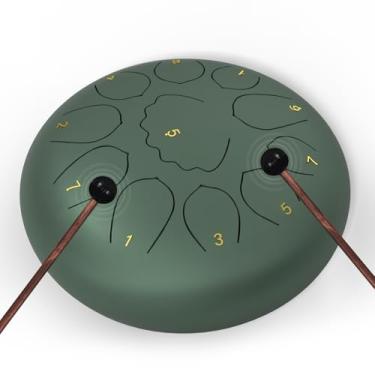 Imagem de Tambor profissional de língua de aço para adultos e crianças – 20 cm instrumento de percussão de mão tambor de chuva com 11 notas para ioga, meditação, musicoterapia e shows (verde, 20 polegadas)