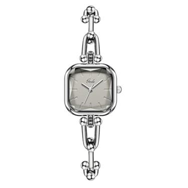 Imagem de Gosasa Relógio de pulso feminino de quartzo quadrado, elegante, elegante, à prova d'água, analógico, com pulseira criativa, acessório moderno, Cinza, Tendência