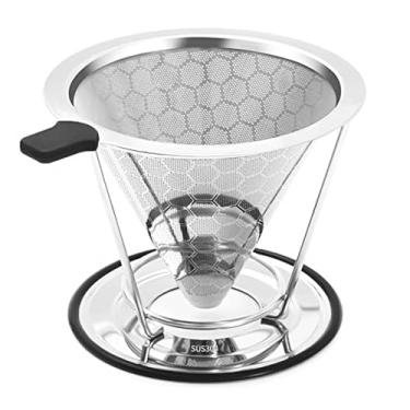 Imagem de Coador de Cafe 304 Inox, Filtro de Café Reutilizável Peneira de Aço Sem Papel com Suporte