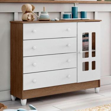 Imagem de Cômoda Fraldário Infantil Branco Amadeirado Ariel Carolina, Amadeirado
