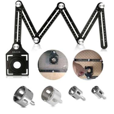 Imagem de Régua Gabarito Marcador Transferidor de Furo Ângulo Piso Esquadro 4 Se