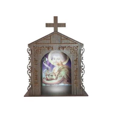 Imagem de Capela Oratório Arabesco com Imagem e Led São João 25x18x31 Mdf Madeir