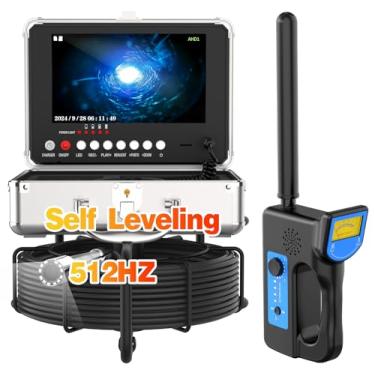 Imagem de Câmera de esgoto autonivelante com localizador de 512 Hz, câmera de drenagem IPS PRANITE 9 polegadas 1080p 50 metros com 12 luzes LED, gravador DVR, IP68 à prova d'água para inspeção de esgoto,