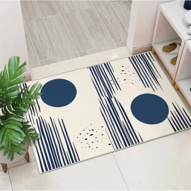 Imagem de Tapete minimalista azul branco lavável 2x3 tapetes para sala de estar quarto moderno antiderrapante macio geométrico marinho bege tapete grande para escritório, entrada, banheiro
