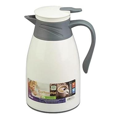 Imagem de Garrafa térmica isolada de café – Frasco a vácuo de 1 L com dispensador de botão de pressão | Jarra para bebidas quentes e frias com forro de vidro a vácuo, exterior de plástico sem BPA (marfim)