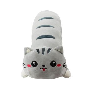 Imagem de Gato Cinza Comprido Deitado Mostra Lingua 60Cm - Pelúcia - Fofy Toys