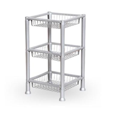 Imagem de Fruteira Plástica Cesto Organizador Multiuso 3 Andares Cinza