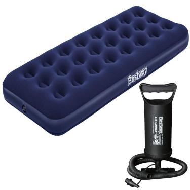 Imagem de Colchão Inflável Solteiro Bestway 185x76x22cm + Bomba De Ar Bestway Manual Com 3 Bicos Adaptadores