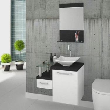 Imagem de Conjunto para Banheiro Gabinete com Cuba de Apoio Folha L34 e Espelheira Legno 631W