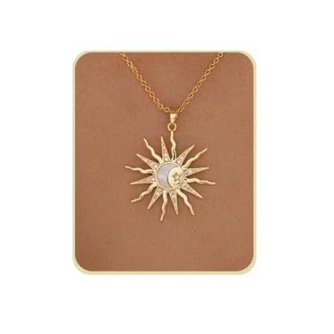 Imagem de SUSUZUKU Colar com pingente de cristal celestial sol e lua, corrente de ouro, joia moderna para mulheres, Standard, Metal, Zircão