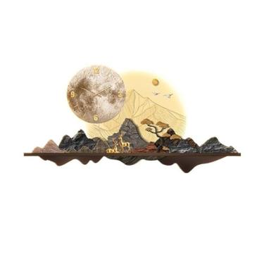 Imagem de Pintura decorativa com relógio Arte de parede Lua Veado Pintura decorativa com relógio e luz ajustável e controle remoto para sala de estar, Relógio de parede sem moldura Luminária de parede Quadro pe