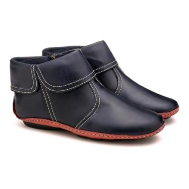 Imagem de Bota Feminina Cano Curto Ankle Boot em Couro Legítimo – Conforto Premium & Artesanal | Palmilha Anatômica de Gel | Solado Antiderrapante | Com Ajuste de Zíper na Lateral (MARINHO E VERMELHO, BR, Adulto, Numérico, 39)