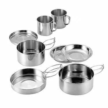 Imagem de Conjunto de 8 peças/conjunto de utensílios de cozinha de acampamento ao ar livre conjunto de cozinha chaleira de água viagem piquenique churrasco utensílios de mesa tigelas portáteis