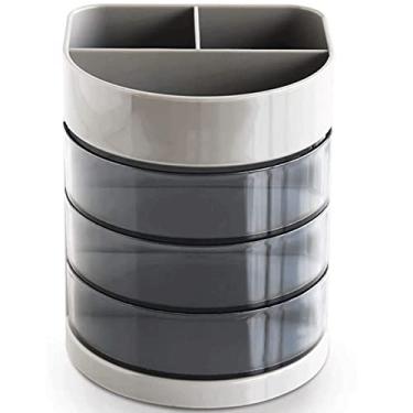 Imagem de Porta-lápis de mesa multifuncional, copo removível de grande capacidade com armazenamento de três camadas, suporte criativo de pincéis de maquiagem (cinza)