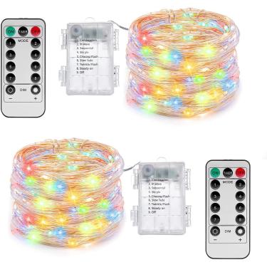 Imagem de Bateria de luzes de fada operada, 2 Pack 20Ft 60LEDS Twinkle Lights com temporizador de controle remoto impermeável para festa do quarto Natal Natal I
