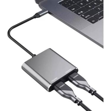 Imagem de Adaptador USB-C para HDMI Duplo 4K, Hub USB com 2 Saídas para Monitores Múltiplos, Cinza