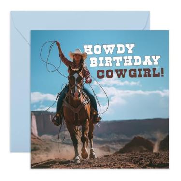 Imagem de Cartão Howdy Birthday Cowgirl! – Cartão de felicitações para ela, amigos, mulheres, senhoras, meninas do campo, esposa, filha, irmã, mãe, tia, sobrinha, pessoas - Velho Oeste, equitação - Vem com