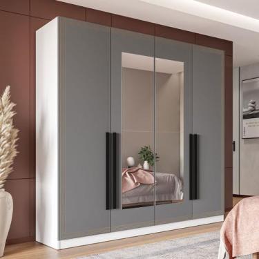 Imagem de Guarda-Roupa Casal Valência 4 Portas 4 Gavetas com Espelho Branco/Cinz