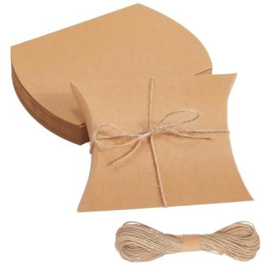 Imagem de Beebeecraft 20 peças de caixas de travesseiro de papel de 16,5 x 12,8 cm caixas de presente kraft candy party brindes com barbante de juta para artigos de festa de aniversário de casamento