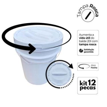 Imagem de Balde Comprar Em Sc 20 Litros E Tampa Rosca - Kit 12 Pçs - Nastripack