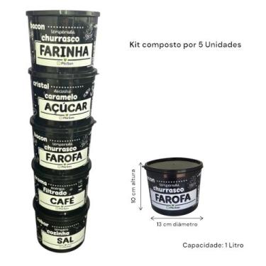 Imagem de Potes Redondos de Plástico Kit 5 Peças - Alumínio Freitas, Black Coraç
