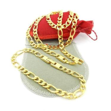 Imagem de Corrente Masculina 70Cm 6Mm + Pulseira Folheada Ouro Cr186 - Wnbijoute