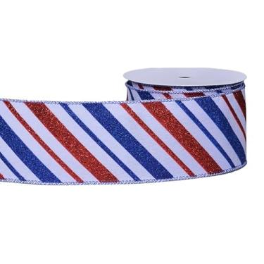 Imagem de YAMA Fita patriótica com fio 1 rolo 10 jardas, 6,3 cm vermelho, branco e azul, estrelas do Dia da Independência para embrulho de presente laços de guirlanda artesanato DIY