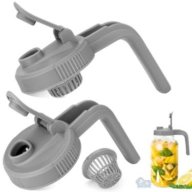 Imagem de Tampa de bico de vidro Mason Pote, pacote com 2 tampas de frasco de vidro de boca larga com alça, tampas de plástico com bico em forma de V, tampa flip estendida, tampa hermética à prova de vazamento