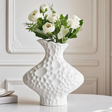 Imagem de Vaso de cerâmica para decoração de casa moderna, sala de estar, lareira, quarto e cozinha, vaso fosco, estilo minimalista para estante, decoração de mesa (branco)