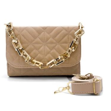 Imagem de Bolsa Feminina Luxo Alça Corrente de Mão e Transversal(Nude)
