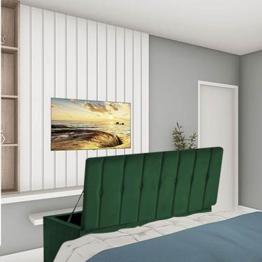 Imagem de Calçadeira Recamier Baú Kiara 195Cm King Size Para Quarto Box Suede Verde Musgo - Amey Decor